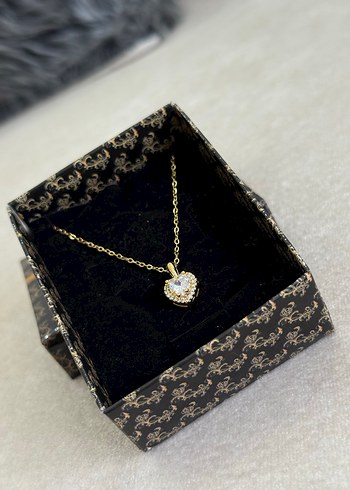 Zirkon Taşlı Kalp Kolye Gold - Görsel 3