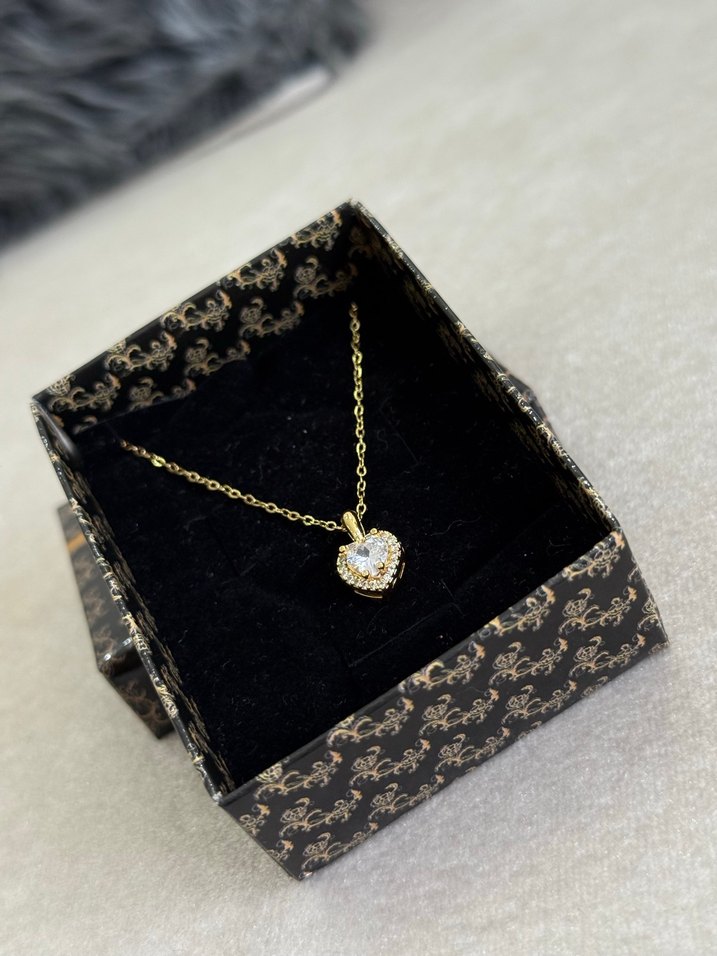 Zirkon Taşlı Kalp Kolye Gold - Görsel 3