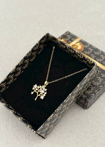 Hayat Ağacı Çelik Kolye Gold - Görsel 2