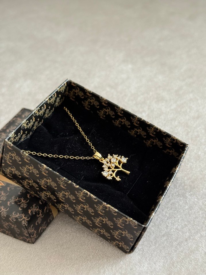 Hayat Ağacı Çelik Kolye Gold - Görsel 3