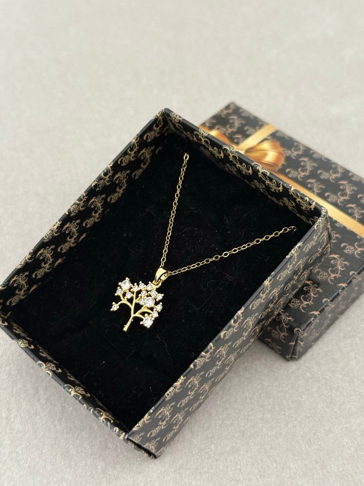Hayat Ağacı Çelik Kolye Gold - Görsel 2