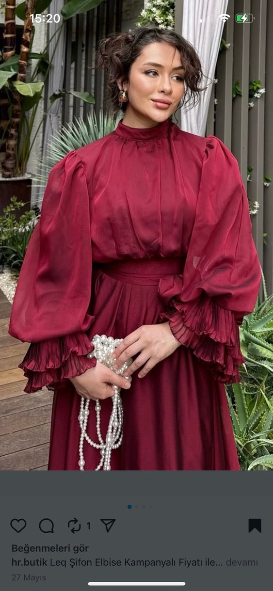 Bordo Uzun Kollu Bohem Elbise - Görsel 2