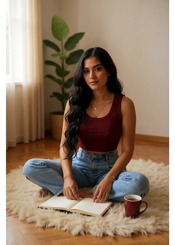 s Beden Kadın Bordo Kare Yaka Crop Top Bluz