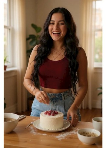 Kadın Bordo Kare Yaka Crop Top Bluz