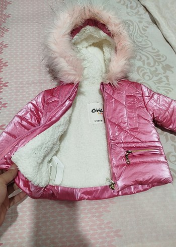 Kız Çocuk Pembe Kürklü Mont - Görsel 2