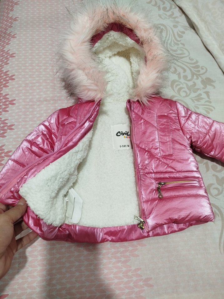 Kız Çocuk Pembe Kürklü Mont - Görsel 2