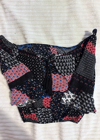 Bohem Kolları Bol Desenli Straplez Bluz - Görsel 4