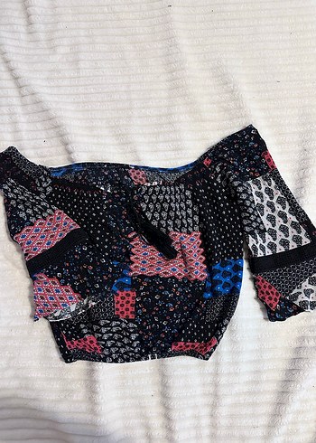 Bohem Kolları Bol Desenli Straplez Bluz - Görsel 3