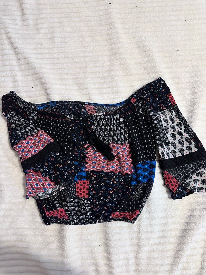 Bohem Kolları Bol Desenli Straplez Bluz - Görsel 3