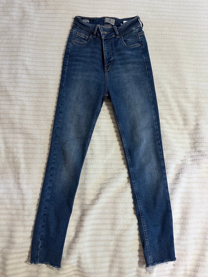 Kadın Mavi Normal Boy Dar Kesim Kot Pantolon - Görsel 3