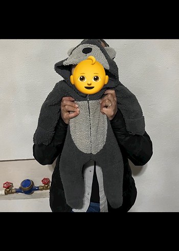 Gri Peluş Bebek Tulumu Ayıcık Desenli - Görsel 5