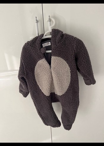 Gri Peluş Bebek Tulumu Ayıcık Desenli - Görsel 2