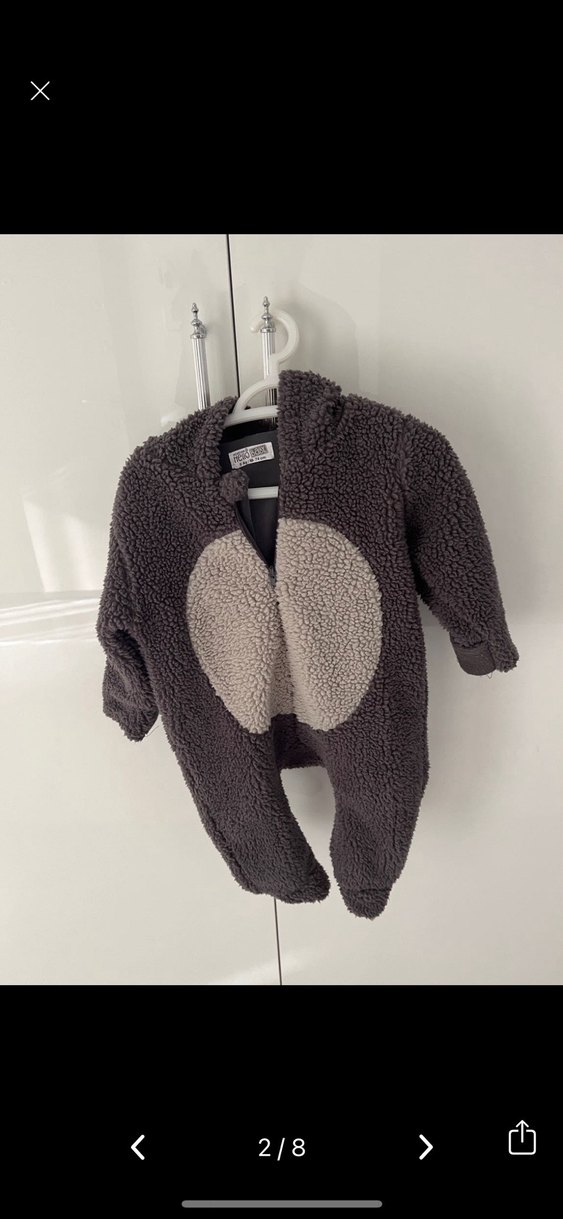 Gri Peluş Bebek Tulumu Ayıcık Desenli - Görsel 2