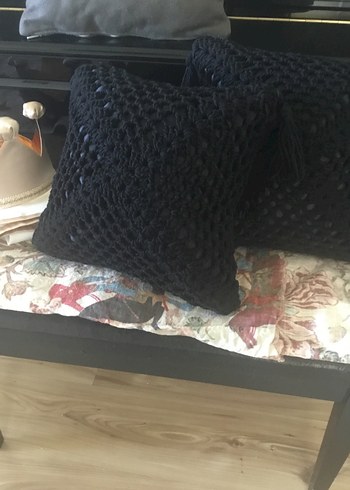 Siyah Bohem Örgü Dekoratif Yastık - Görsel 3