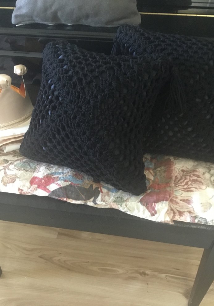 Siyah Bohem Örgü Dekoratif Yastık - Görsel 3