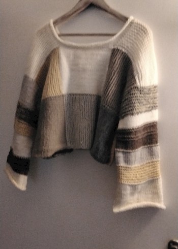 Bohem Gri Renkli Örgü Kadın Kazak - Görsel 8