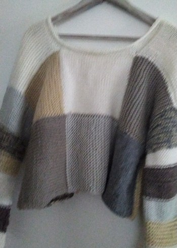 Bohem Gri Renkli Örgü Kadın Kazak - Görsel 9