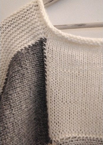 Bohem Gri Renkli Örgü Kadın Kazak - Görsel 4