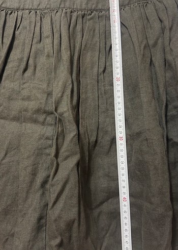 Drapeli Kahverengi Midi Keten Hamile Eteği - Görsel 4