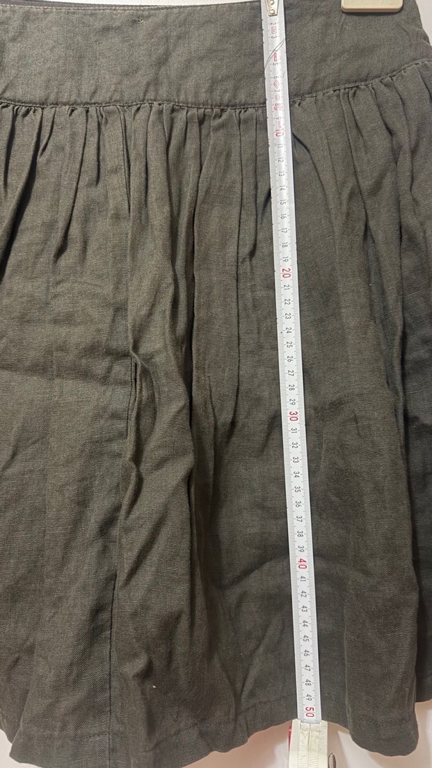 Drapeli Kahverengi Midi Keten Hamile Eteği - Görsel 4