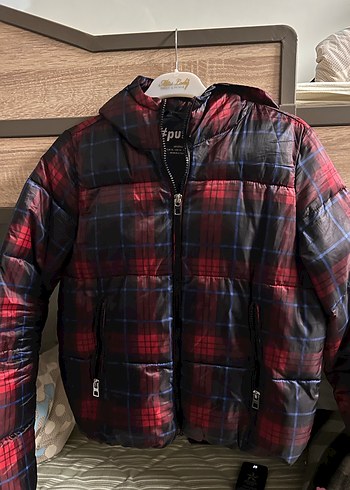 Kırmızı Kareli Kapüşonlu Bershka Kadın Mont - Görsel 3