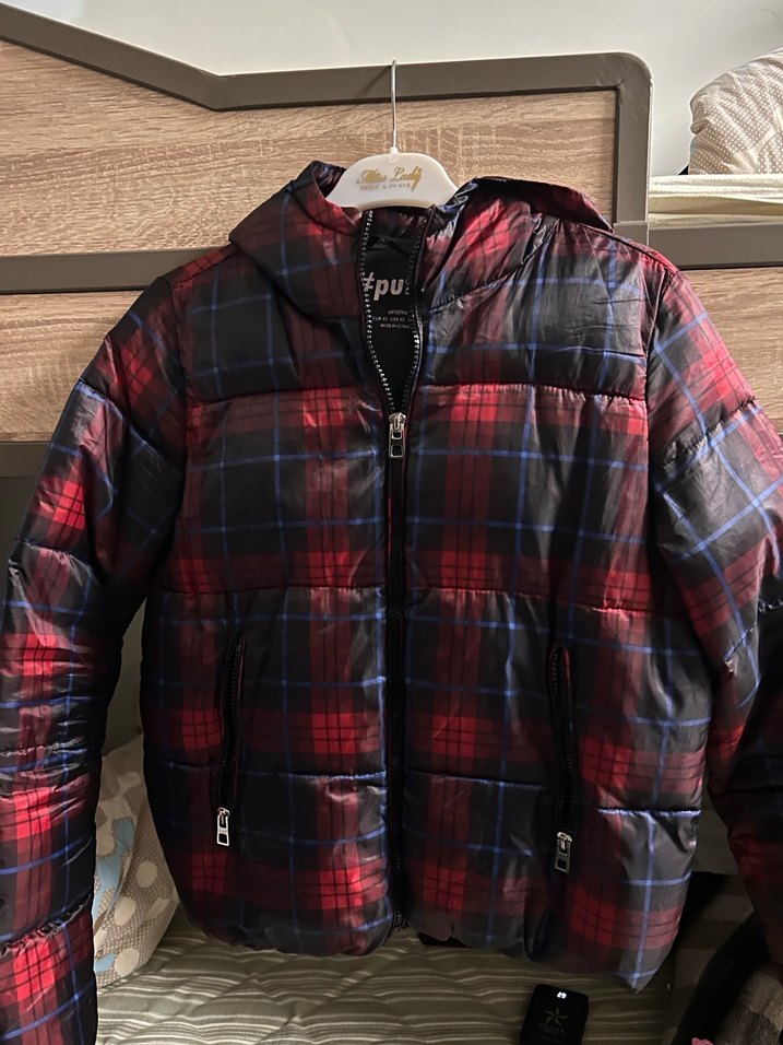 Kırmızı Kareli Kapüşonlu Bershka Kadın Mont - Görsel 3