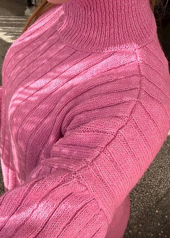 Pembe Boğazlı Triko Kadın Kazak - Görsel 3