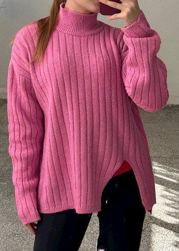 Pembe Boğazlı Triko Kadın Kazak - Görsel 2