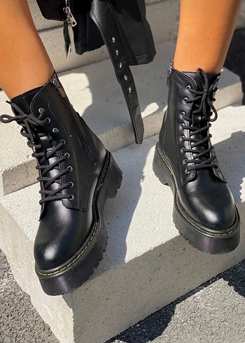 Siyah Bağcıklı Platform Topuklu Punk Botlar - Görsel 3