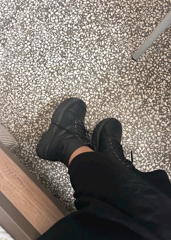 Siyah Bağcıklı Platform Topuklu Punk Botlar - Görsel 6