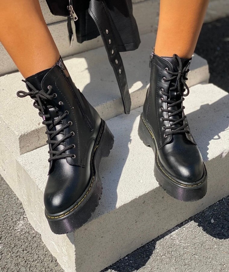 Siyah Bağcıklı Platform Topuklu Punk Botlar - Görsel 3