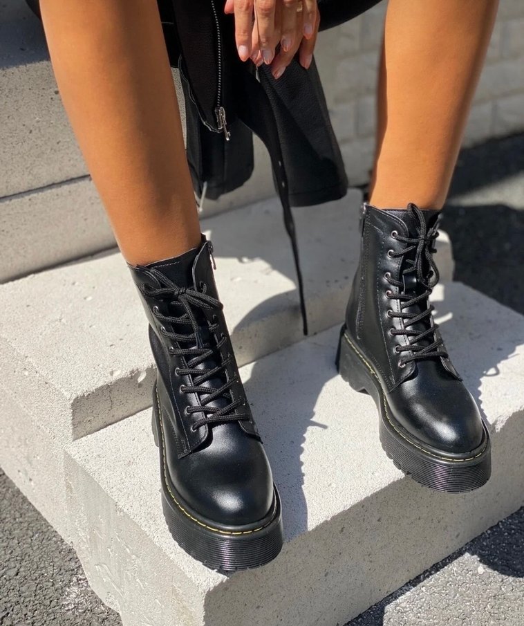 Siyah Bağcıklı Platform Topuklu Punk Botlar - Görsel 2