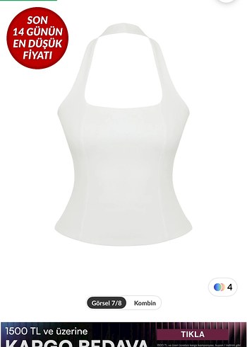 Beyaz Kare Yaka Kolsuz Mini Bluz - Görsel 5