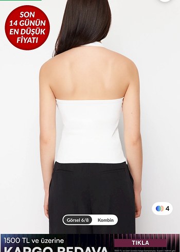 Beyaz Kare Yaka Kolsuz Mini Bluz - Görsel 4