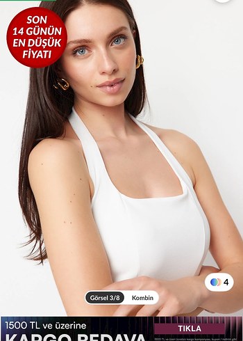 Beyaz Kare Yaka Kolsuz Mini Bluz - Görsel 2