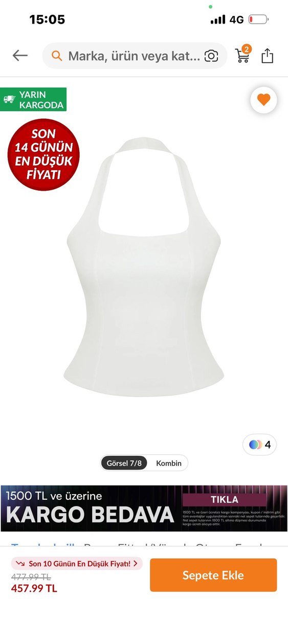 Beyaz Kare Yaka Kolsuz Mini Bluz - Görsel 5