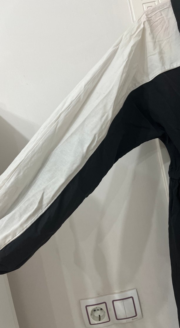 Kadın Siyah Beyaz Uzun Pamuklu Elbise - Görsel 3