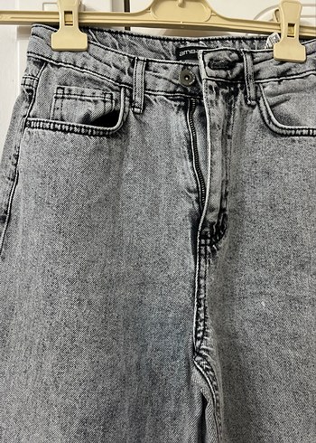 Gri Bol Kesim Midi Kot Pantolon - Görsel 2