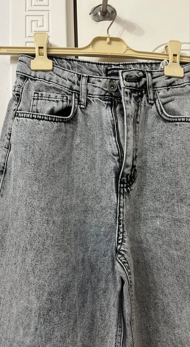 Gri Bol Kesim Midi Kot Pantolon - Görsel 2