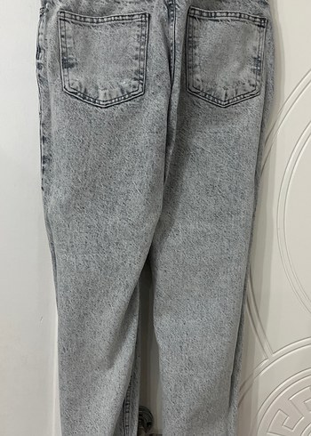 Gri Bağlama Desenli Salaş Kadın Kot Pantolon - Görsel 3