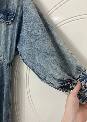 Düğmeli Uzun Kot Elbise - Görsel 4