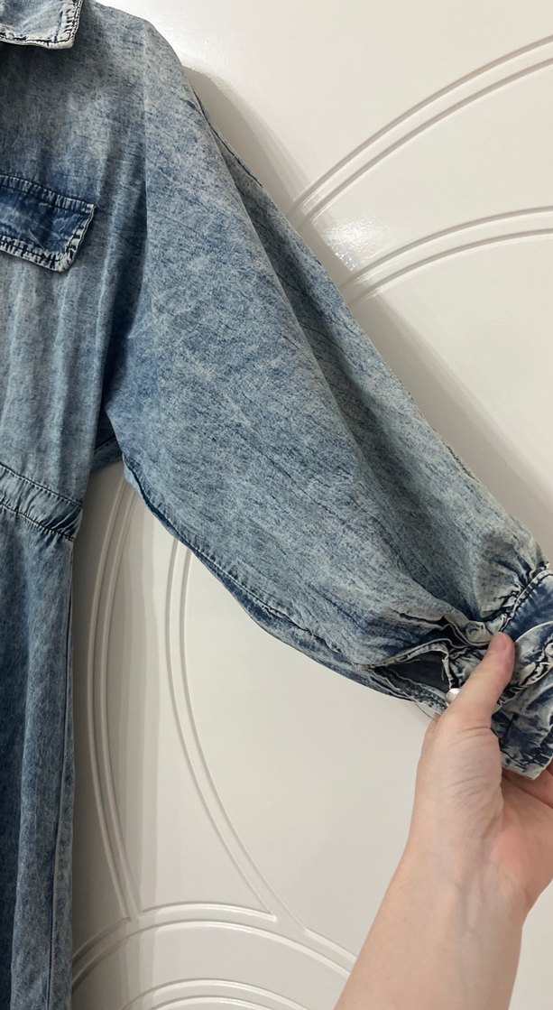 Düğmeli Uzun Kot Elbise - Görsel 4