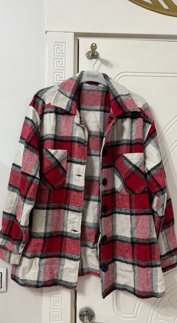 Düğmeli Gri Kazayağı Desenli Kadın Gömlek - Görsel 3