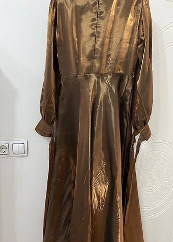 Uzun Kahverengi Bohem Tesettür Elbise - Görsel 8