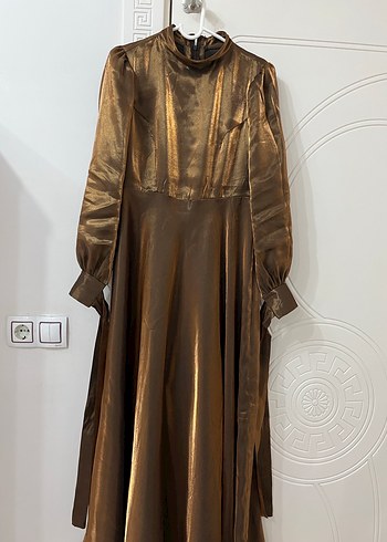 Uzun Kahverengi Bohem Tesettür Elbise - Görsel 5