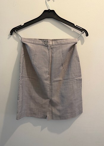 Benetton Gri Keten Mini Etek