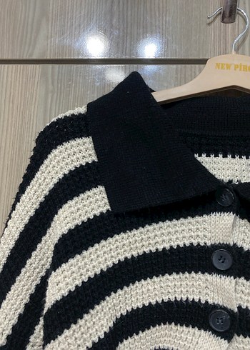 m Beden gri Renk Beyaz Çizgili Kadın Triko Kısa Ceket