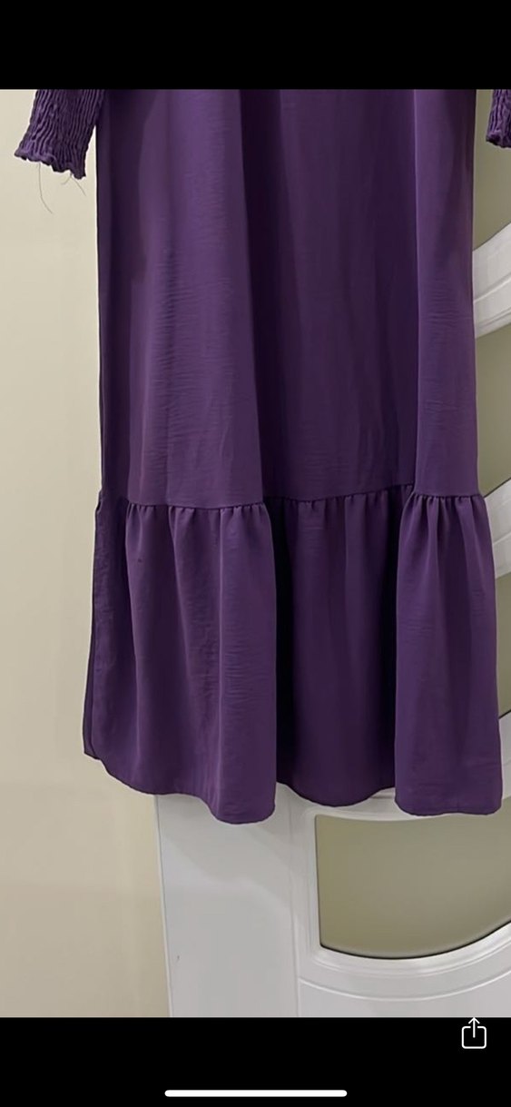 Uzun Mor Piliseli Kadın Elbise - Görsel 3