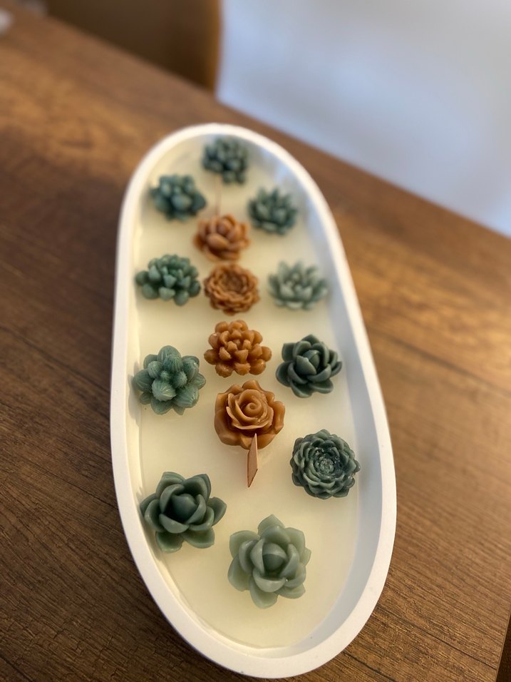 Beyaz Tepside Sukulent Şeklinde Mum Seti - Görsel 2