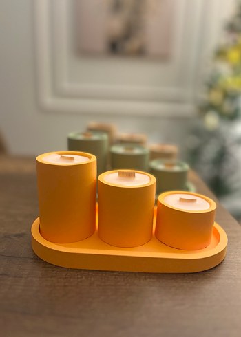 Turuncu 3'lü dekoratif mum Seti - Görsel 3
